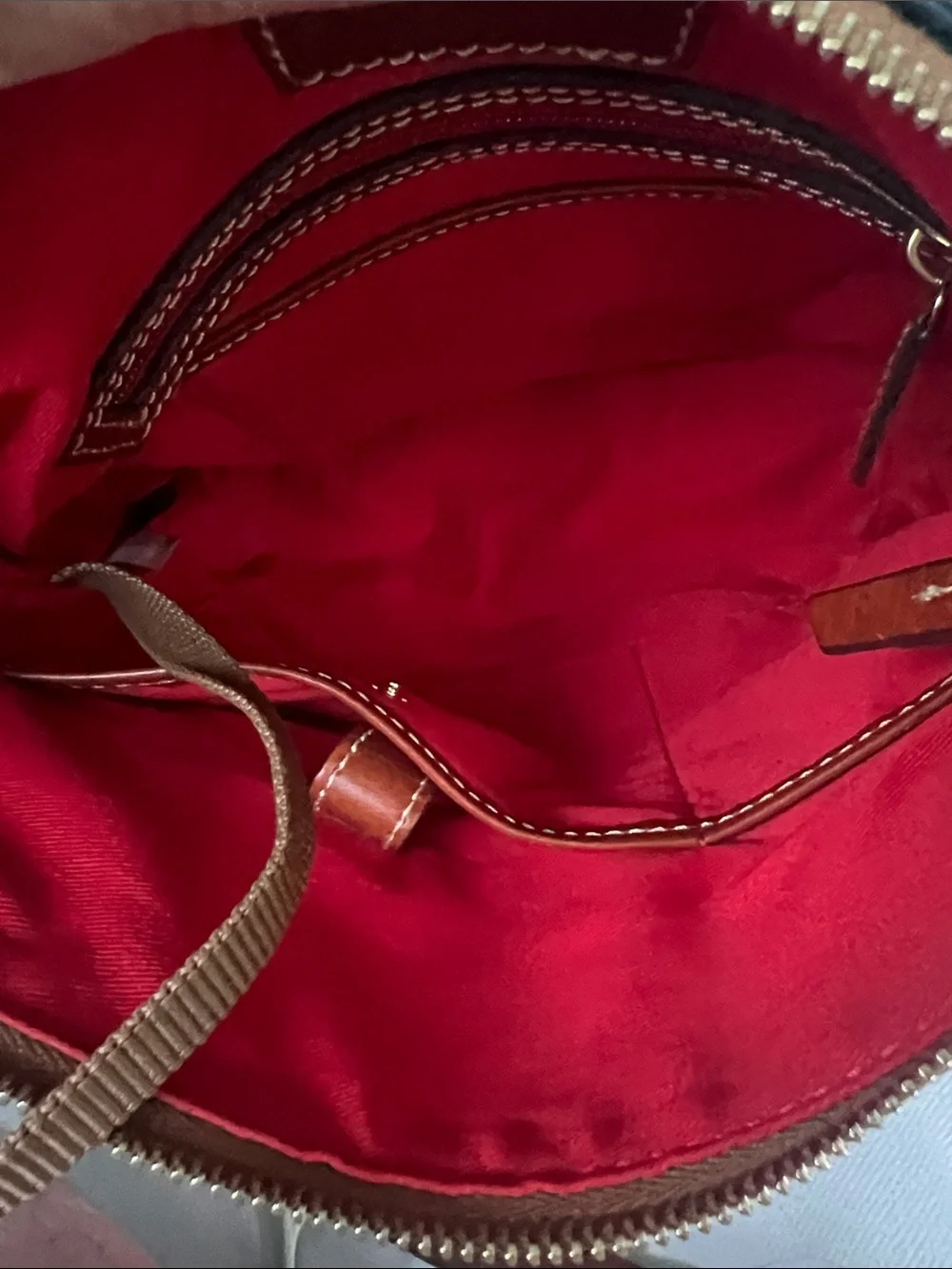 Dooney & Bourke Black Pebbled Leather Messenger with Brown Trim